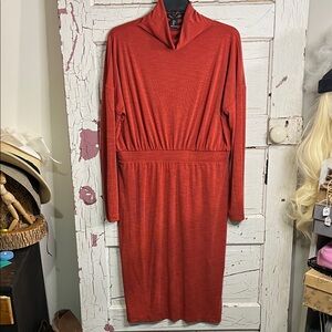 Rachel Zoe Long Sleeve Rust Colored Dress Mock Turtleneck Stretch Sz Large
